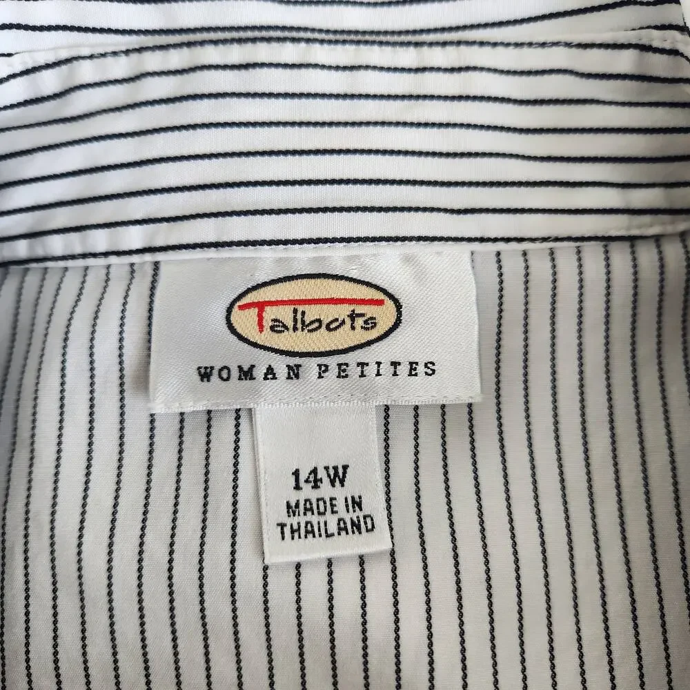Vintage Y2K White Blue Striped Ruffle Button Down Long Sleeve Shirt Talbots L XL